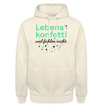 Lebenskonfetti - Was uns Frauen gefällt :-) - Unisex Hoodie - Vanille-Milchshake - Vorne - Alina (178cm) & Michal (187cm)