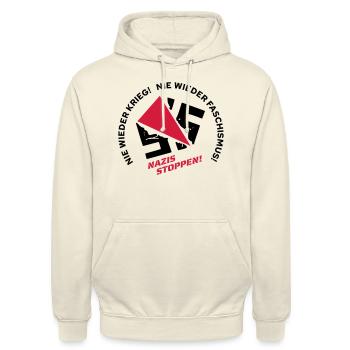 Nie wieder Krieg! Nie wieder Faschismus! - Unisex Hoodie - Vanille-Milchshake - Vorne - Alina (178cm) & Michal (187cm)