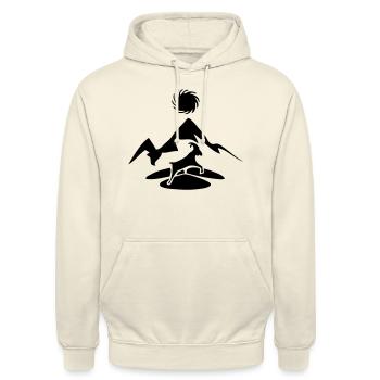 Hautes Alpes dessin bouquetin ibex et montagne - Sweat-shirt à capuche unisexe - vanille - Devant - Alina (178cm) & Michal (187cm)