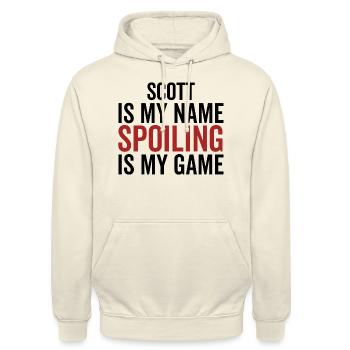 Scott ist mein Name Verderben ist mein Spiel - Unisex Hoodie - Vanille-Milchshake - Vorne - Alina (178cm) & Michal (187cm)