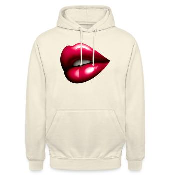 Hübscher roter Mund - Rote Lippe - Unisex Hoodie - Vanille-Milchshake - Vorne - Alina (178cm) & Michal (187cm)
