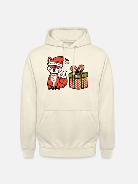Weihnachtsfuchs mit Mütze und Geschenk - Unisex Hoodie - Vanille-Milchshake