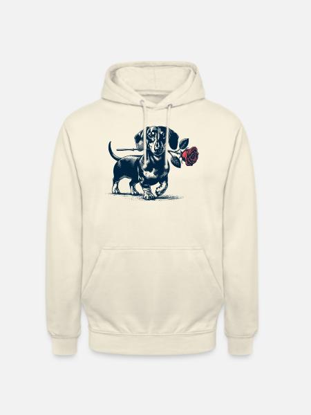 Dachshund with Rose - Unisex Hoodie - vanilla