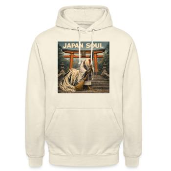 Japanisches Onagadori Shinto-Mönch-Design - Unisex Hoodie - Vanille-Milchshake - Vorne - Alina (178cm) & Michal (187cm)
