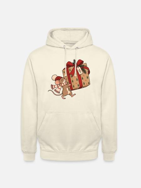 Christmas Mouse With Gift - Unisex Hoodie - Vanille-Milchshake