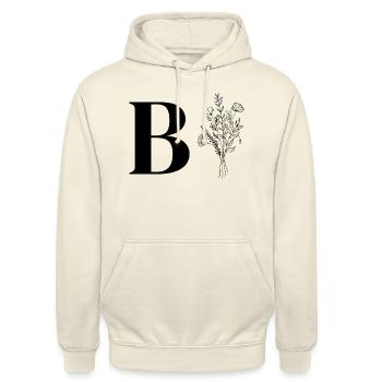 Lette b fleurs minimalistes - Sweat-shirt à capuche unisexe - vanille - Devant - Alina (178cm) & Michal (187cm)