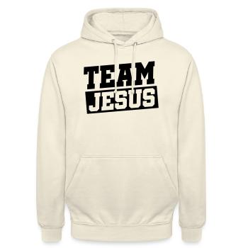 jesus team - Unisex Hoodie - Vanille-Milchshake - Vorne - Alina (178cm) & Michal (187cm)