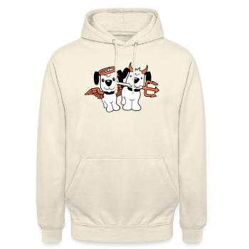 2 Hunde Engel Teufel Satan Himmel Hölle Gewissen - Unisex Hoodie - Vanille-Milchshake - Vorne - Alina (178cm) & Michal (187cm)
