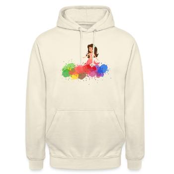 Meerjungfrau mit Farbklecksen - Unisex Hoodie - Vanille-Milchshake - Vorne - Alina (178cm) & Michal (187cm)
