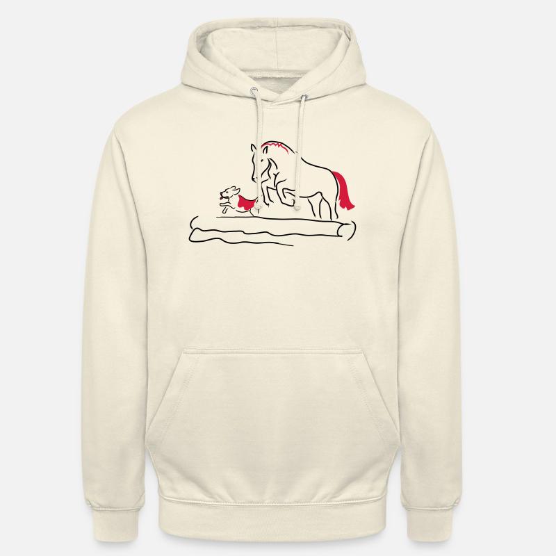 Springpferd mit Hund - Unisex Hoodie - Vanille-Milchshake