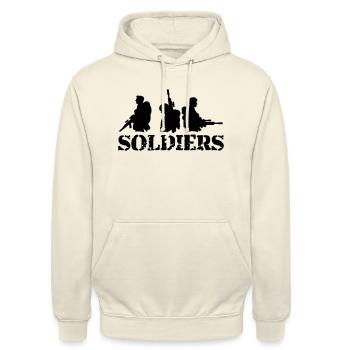 3 Soldats, Équipage, Guerre, Équipe, Liberté, Soldat, Combattant - Sweat-shirt à capuche unisexe - vanille - Devant - Alina (178cm) & Michal (187cm)