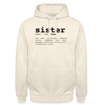Sister Description - Saying - Unisex Hoodie - vanilla - Front - Alina (178cm) & Michal (187cm)