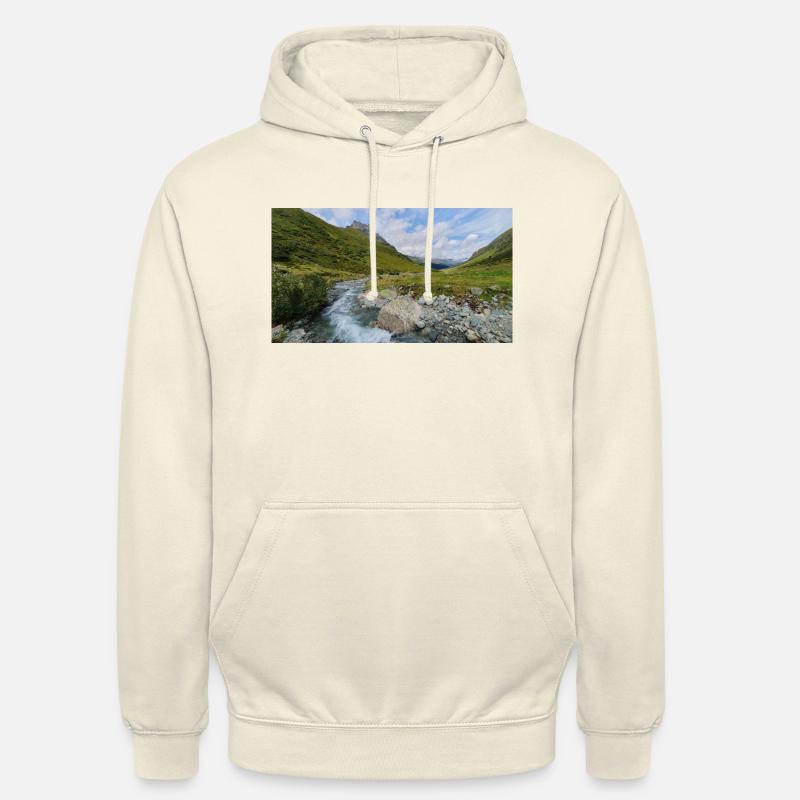 Berglandschaft Panorama mit Fluss - Unisex Hoodie - Vanille-Milchshake
