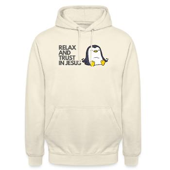 Relax und vertraue in Jesus Christus - Christentum - Unisex Hoodie - Vanille-Milchshake - Vorne - Alina (178cm) & Michal (187cm)