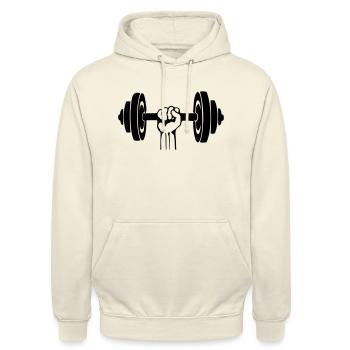 Haltère à main - Sweat-shirt à capuche unisexe - vanille - Devant - Alina (178cm) & Michal (187cm)
