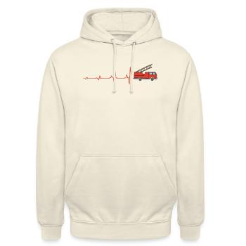 Herzschlag Feuerwehr Firefighter Feuerwehrmann - Unisex Hoodie - Vanille-Milchshake - Vorne - Alina (178cm) & Michal (187cm)