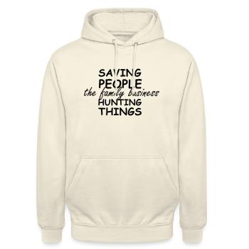 supernatural / saving people hunting things - Unisex Hoodie - Vanille-Milchshake - Vorne - Alina (178cm) & Michal (187cm)
