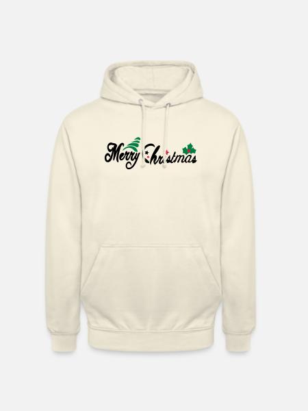 merry_christms_text_tree_holy_leaves - Unisex Hoodie - vanilla