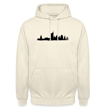 Leipzig Skyline - Unisex Hoodie - Vanille-Milchshake - Vorne - Alina (178cm) & Michal (187cm)
