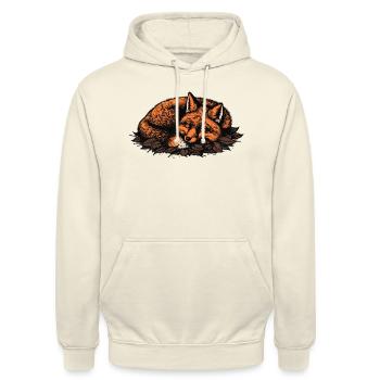 Schlafender Fuchs auf Herbstblättern - Unisex Hoodie - Vanille-Milchshake - Vorne - Alina (178cm) & Michal (187cm)