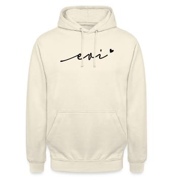 Evi Schreibschrift Name - Unisex Hoodie - Vanille-Milchshake - Vorne - Alina (178cm) & Michal (187cm)