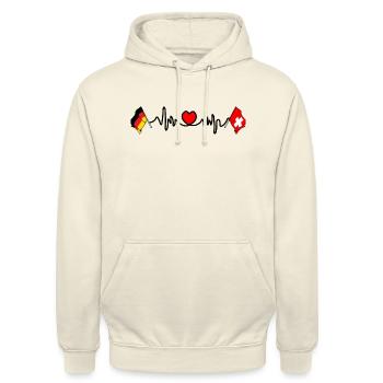 Cardioherz Flagge Deutschland und Flagge Schweiz - Unisex Hoodie - Vanille-Milchshake - Vorne - Alina (178cm) & Michal (187cm)
