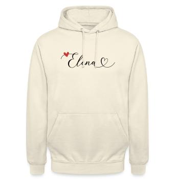 Elena Surname First name Calligraphy Heart - Unisex Hoodie - vanilla - Front - Alina (178cm) & Michal (187cm)