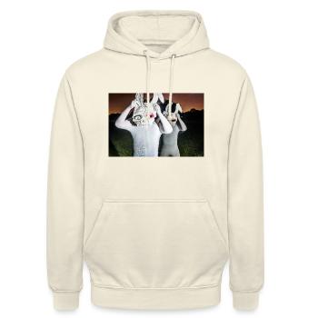 Folge mir in die tiefste Tiefen des Kaninchenbaues - Unisex Hoodie - Vanille-Milchshake - Vorne - Alina (178cm) & Michal (187cm)