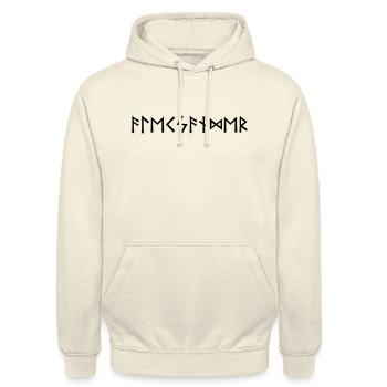 Name - Alexander - in Runen - Unisex Hoodie - Vanille-Milchshake - Vorne - Alina (178cm) & Michal (187cm)