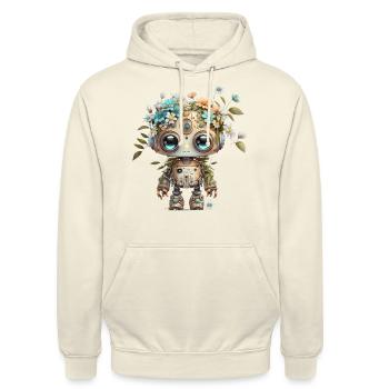Bezaubernder Roboter mit Blumen - Unisex Hoodie - Vanille-Milchshake - Vorne - Alina (178cm) & Michal (187cm)