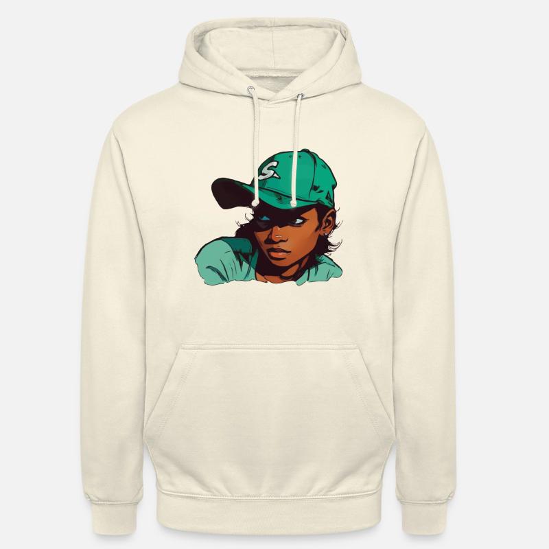 Hellhäutiges Mädchen mit Baseballmütze - Unisex Hoodie - Vanille-Milchshake