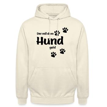 Der mit dem Hund geht - Black Edition - Unisex Hoodie - Vanille-Milchshake - Vorne - Alina (178cm) & Michal (187cm)