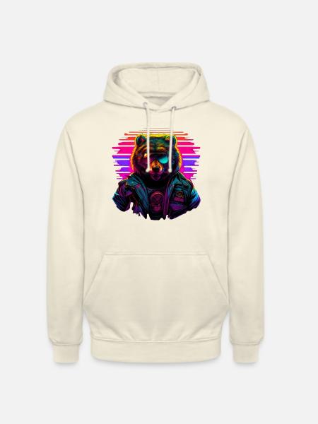 Retro Emblems - Animal - Pilot Bear - Unisex Hoodie - vanilla