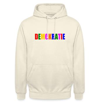 Demokratie - Unisex Hoodie - Vanille-Milchshake - Vorne - Alina (178cm) & Michal (187cm)