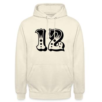 12 - Nombre - Numéro - Sweat-shirt à capuche unisexe - vanille - Devant - Alina (178cm) & Michal (187cm)