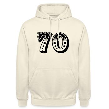 70 - Zahl - Nummer - Unisex Hoodie - Vanille-Milchshake - Vorne - Alina (178cm) & Michal (187cm)