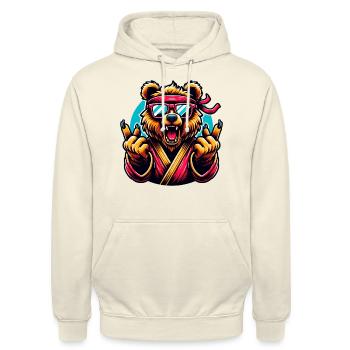 Cooler Karate Bär Mit Sonnenbrille Und Stirnband - Unisex Hoodie - Vanille-Milchshake - Vorne - Alina (178cm) & Michal (187cm)
