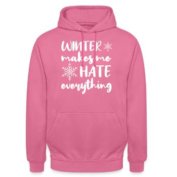 Je déteste l’hiver, je déteste la neige et le froid - Sweat-shirt à capuche unisexe - rose - Devant - Alina (178cm) & Michal (187cm)