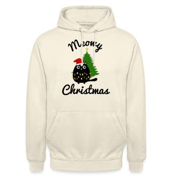 Miaou Noël | Motif mignon chemise casquette de chat - Sweat-shirt à capuche unisexe - vanille - Devant - Alina (178cm) & Michal (187cm)