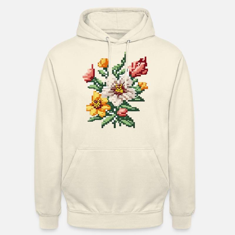 Style pixel fleurs - Sweat-shirt à capuche unisexe - vanille