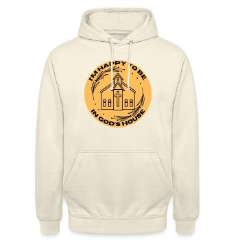 I'm Happy to be in God's house logo 1 - Unisex Hoodie - vanilla - Front - Alina (178cm) & Michal (187cm)