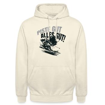 Piste gut alles gut witzige Ski Sprüche Apres Ski - Unisex Hoodie - Vanille-Milchshake - Vorne - Alina (178cm) & Michal (187cm)