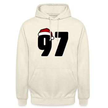 97 Numéro Noël - Sweat-shirt à capuche unisexe - vanille - Devant - Alina (178cm) & Michal (187cm)