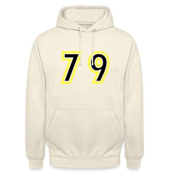 79 Zahl College - Unisex Hoodie - Vanille-Milchshake - Vorne - Alina (178cm) & Michal (187cm)