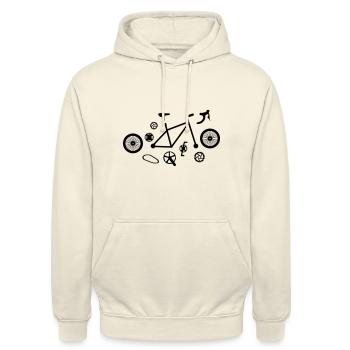 Anatomie vélo pièces de roues cadre frein guidon - Sweat-shirt à capuche unisexe - vanille - Devant - Alina (178cm) & Michal (187cm)