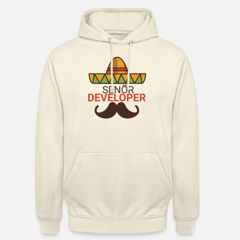 « Senor Developer, Senior Developer » | Programmeurs - Sweat-shirt à capuche unisexe - vanille