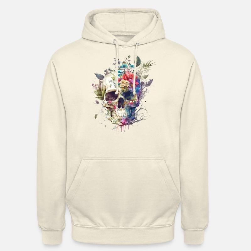 Crâne avec des fleurs - Sweat-shirt à capuche unisexe - vanille
