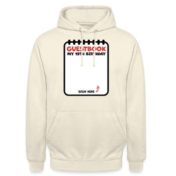 19 years birthday guestbook guest list - Unisex Hoodie - vanilla - Front - Alina (178cm) & Michal (187cm)