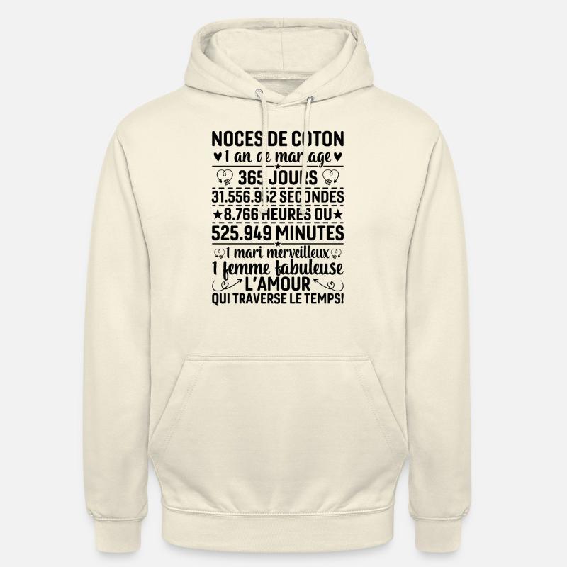 Noces De Coton 1 An De Mariage - Sweat-shirt à capuche unisexe - vanille
