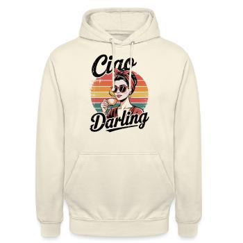 Ciao Darling – Dame du café rétro - Sweat-shirt à capuche unisexe - vanille - Devant - Alina (178cm) & Michal (187cm)